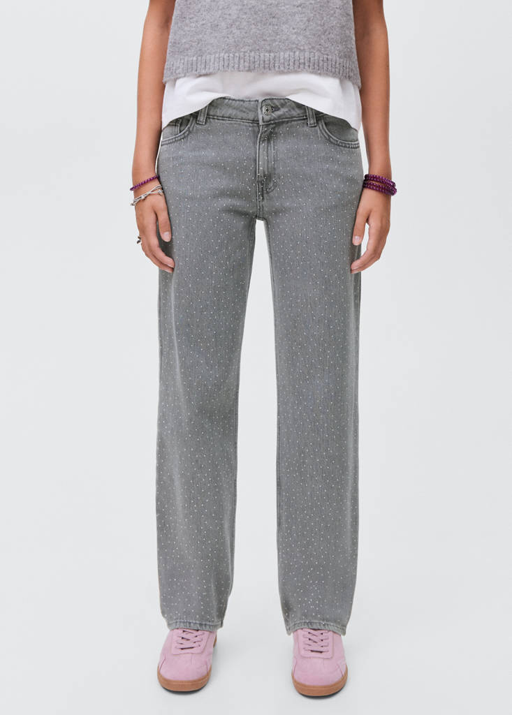 Straight-fit jeans with rhinestones — Denim Grey