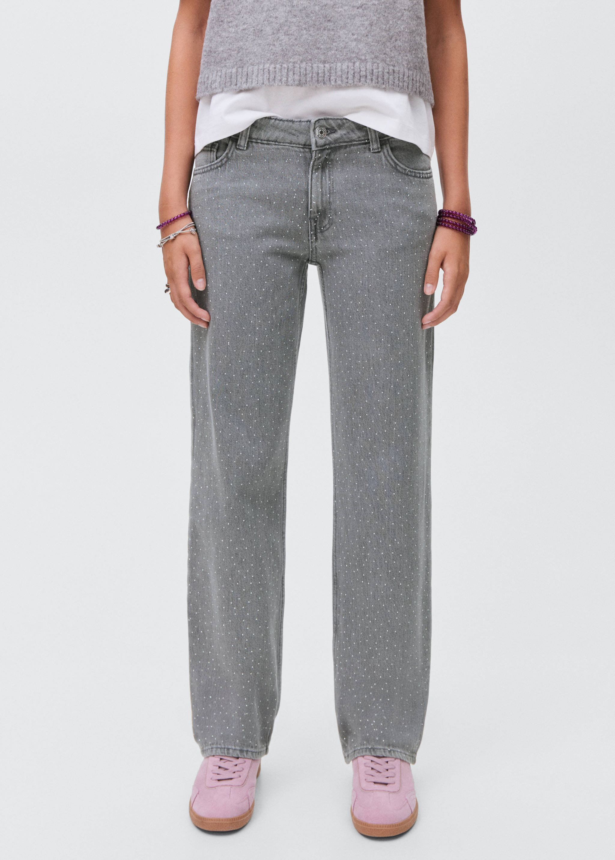 Jeans straight strass - Plano medio