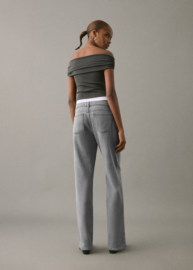 Straight-fit jeans with rhinestones — Denim Grey