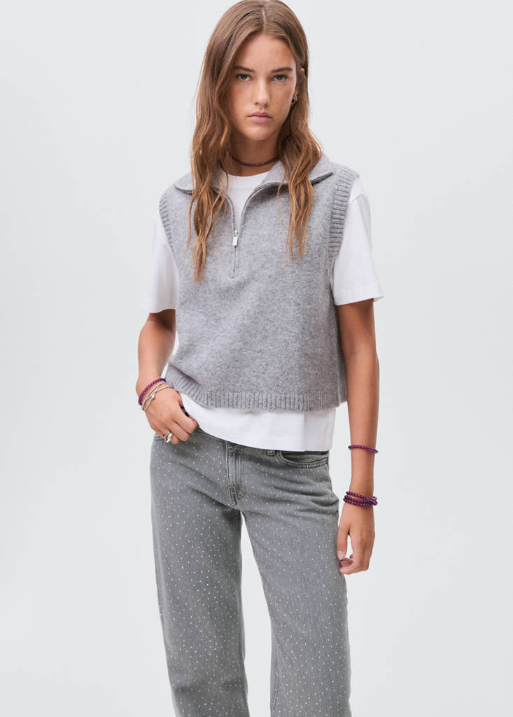 Straight-fit jeans with rhinestones — Denim Grey