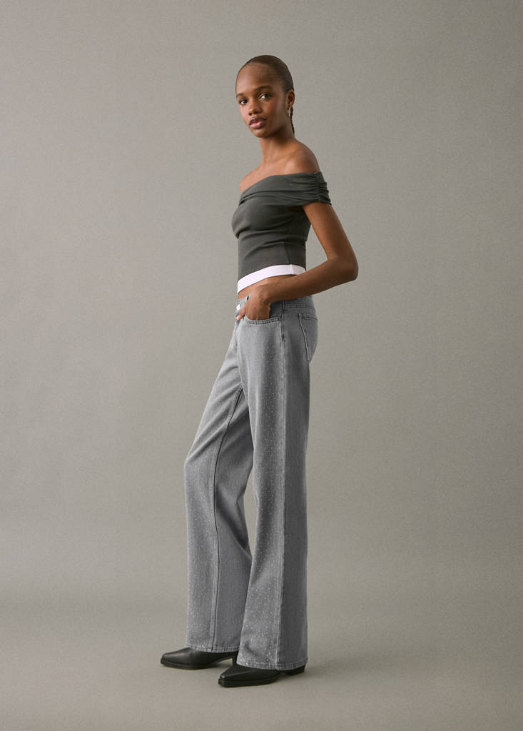 Straight-fit jeans with rhinestones — Denim Grey