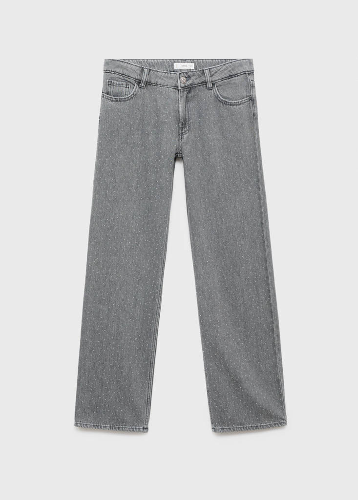 Straight-fit jeans with rhinestones — Denim Grey