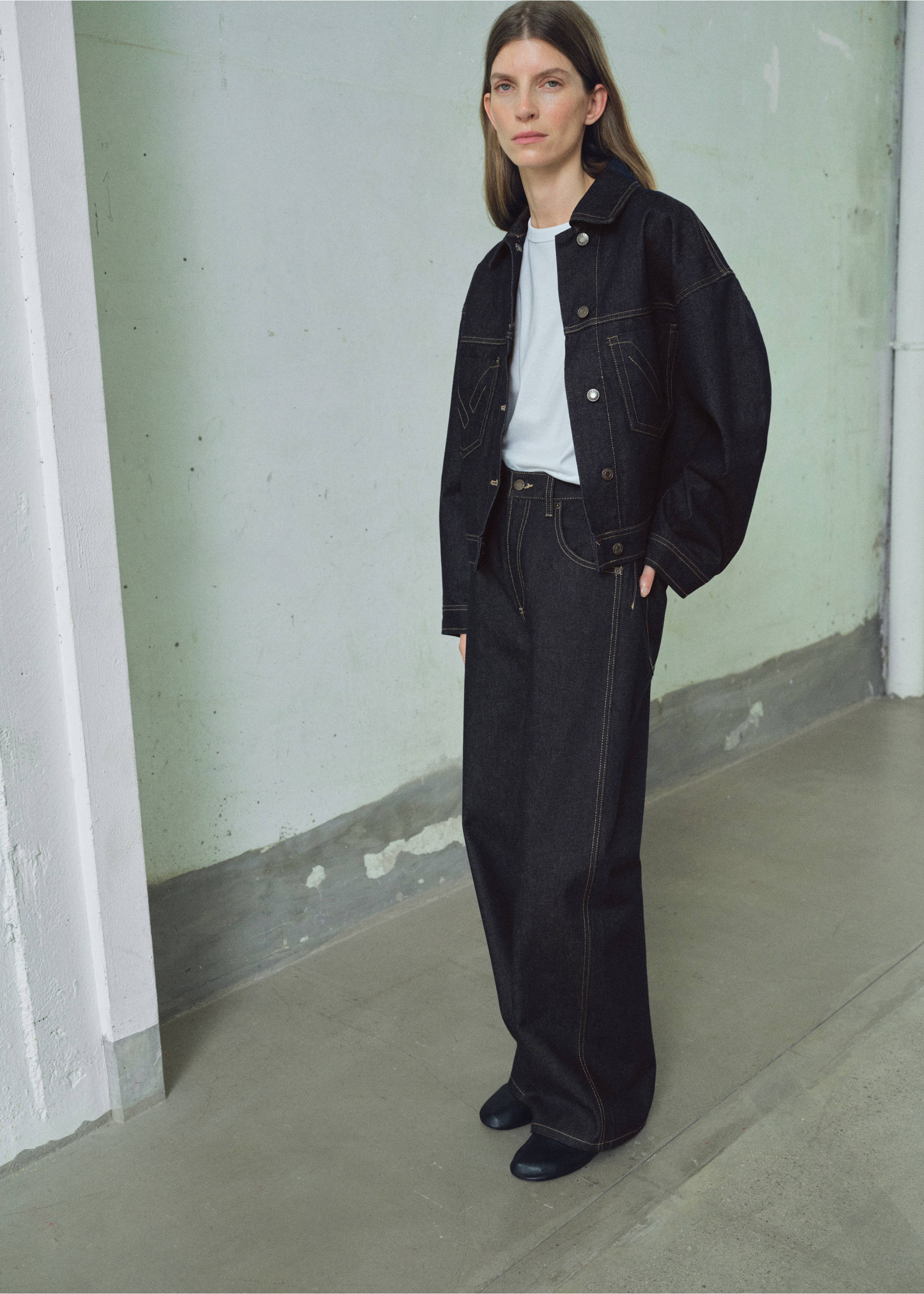 Jean barrel taille haute - Plan général, Bleu. Ref: 17015816-00.