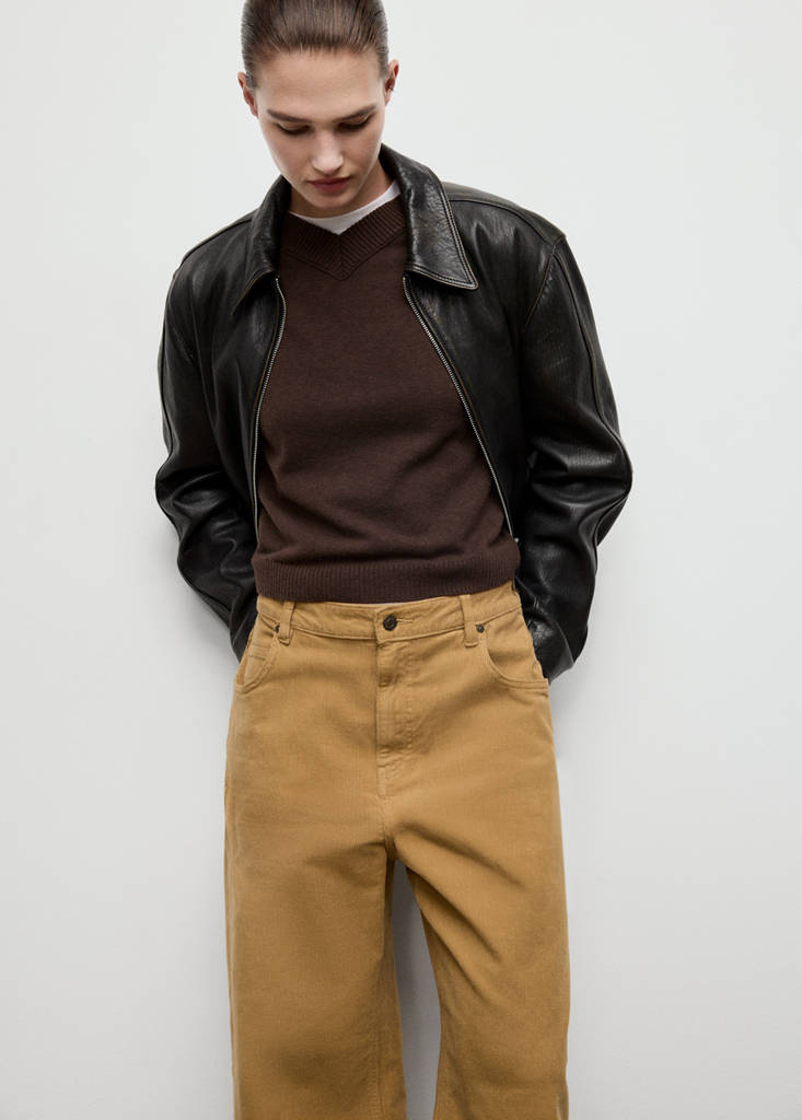 Wide leg low-rise corduroy jeans — Caramel
