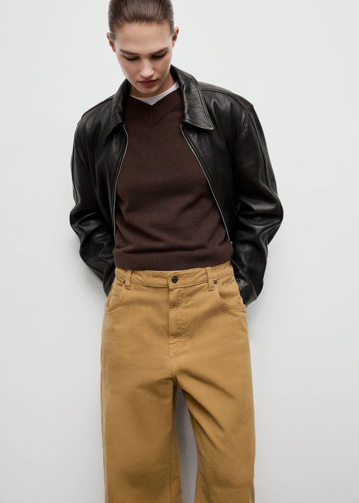 Wide leg low-rise corduroy jeans — Caramel