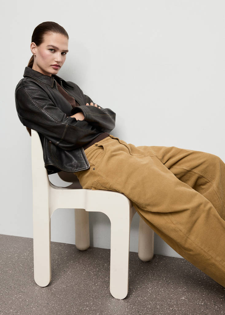 Wide leg low-rise corduroy jeans — Caramel