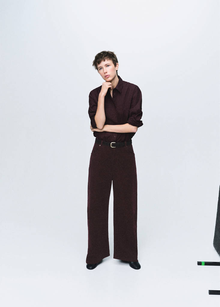 Wide leg low-rise corduroy jeans — Wine