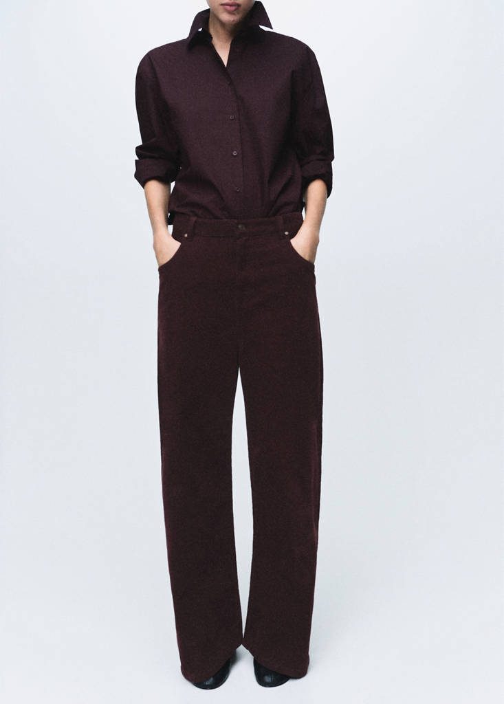 Wide leg low-rise corduroy jeans — Wine