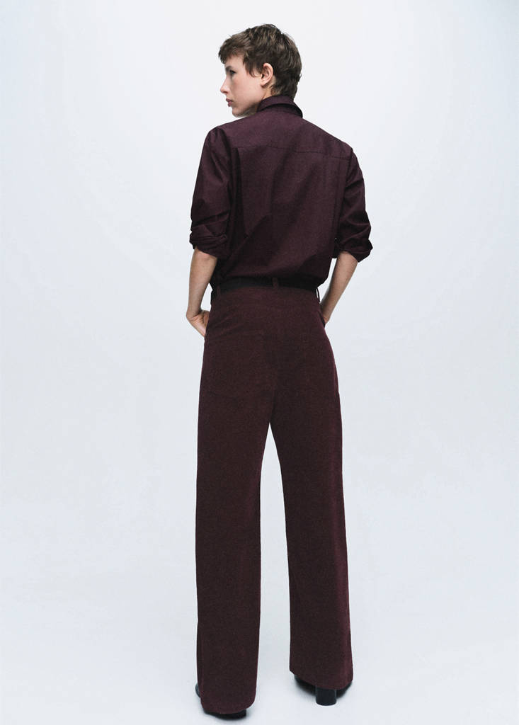 Wide leg low-rise corduroy jeans — Wine