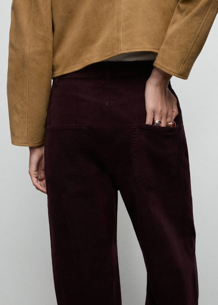 Wide leg low-rise corduroy jeans — Wine