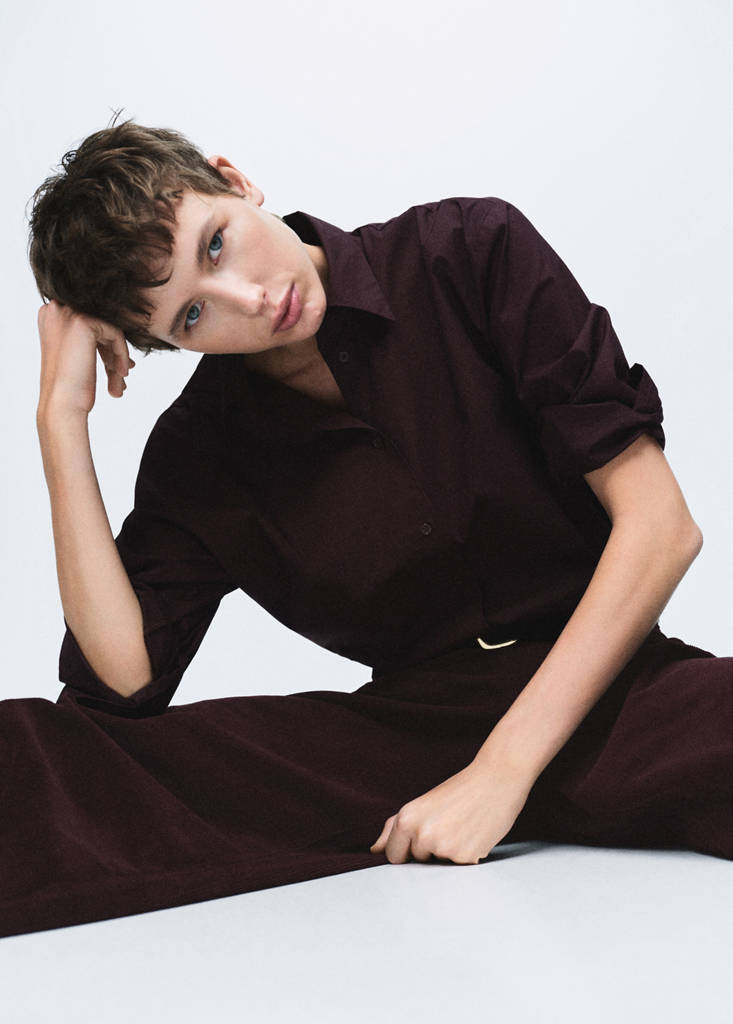 Wide leg low-rise corduroy jeans — Wine