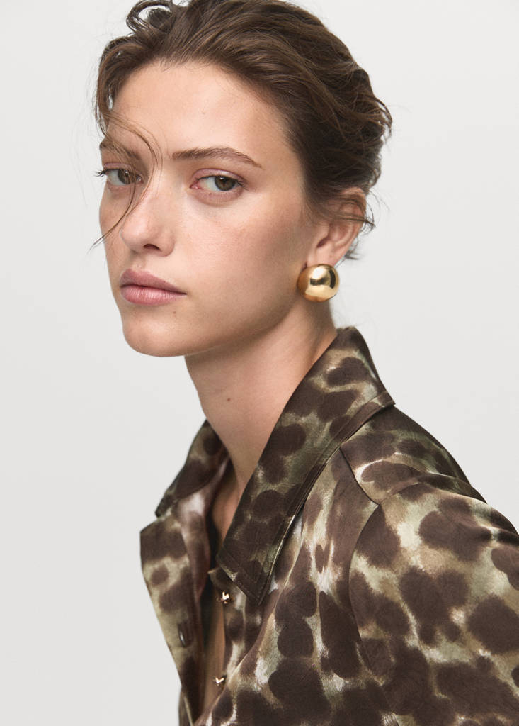 Printed shirt dress with belt — Khaki