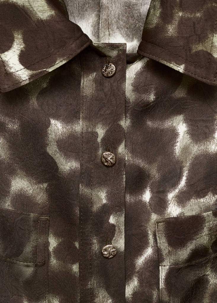 Printed shirt dress with belt — Khaki