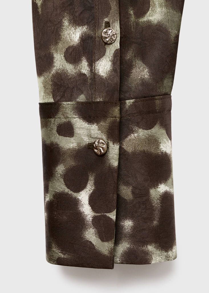 Printed shirt dress with belt — Khaki