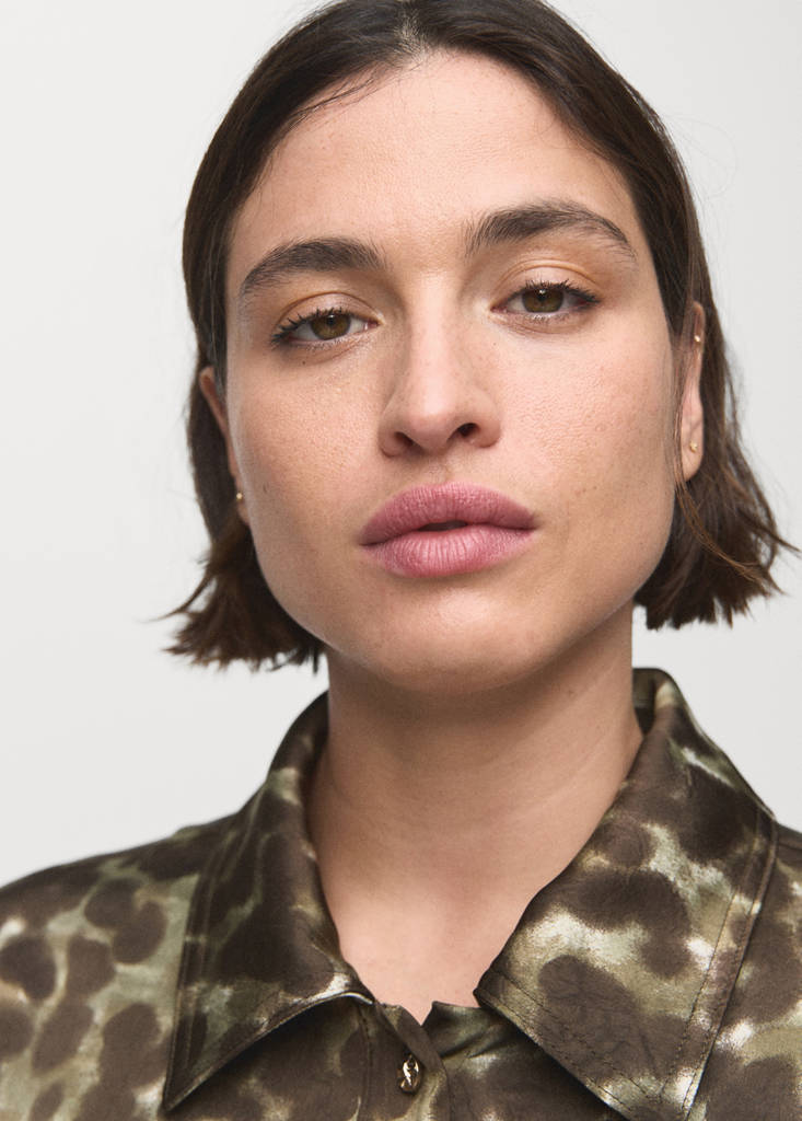 Printed shirt dress with belt — Khaki
