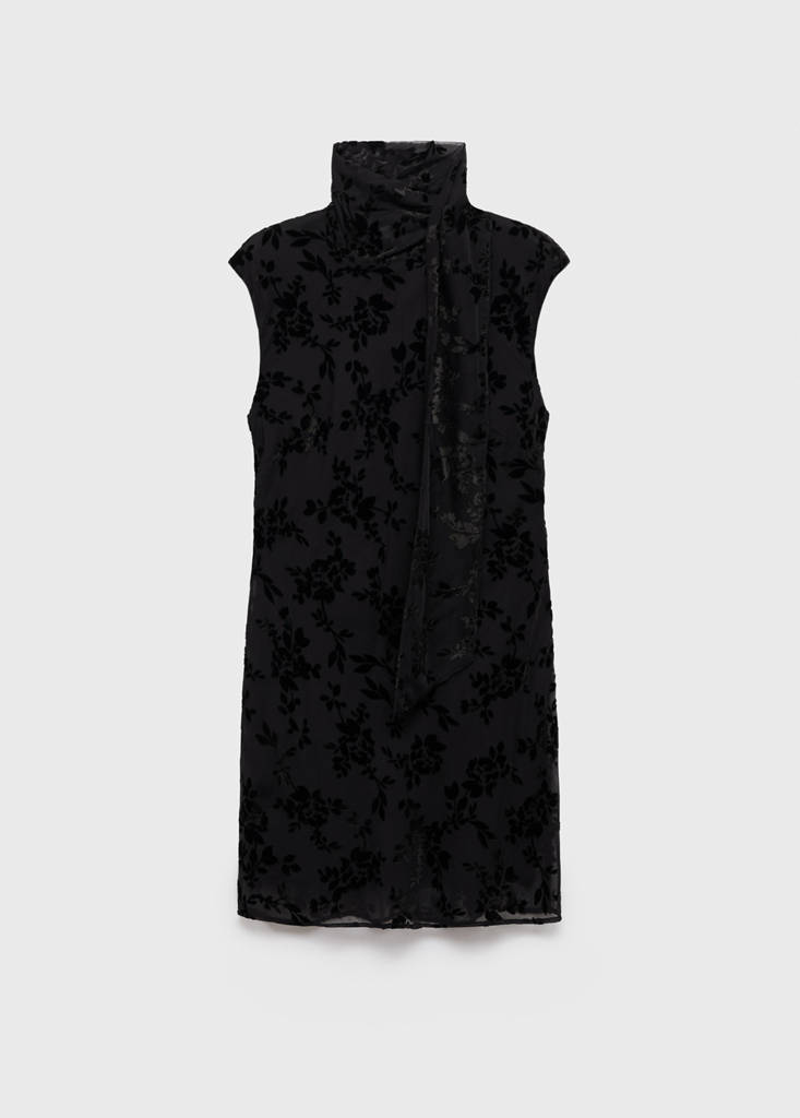 Floral jacquard foulard dress — Black