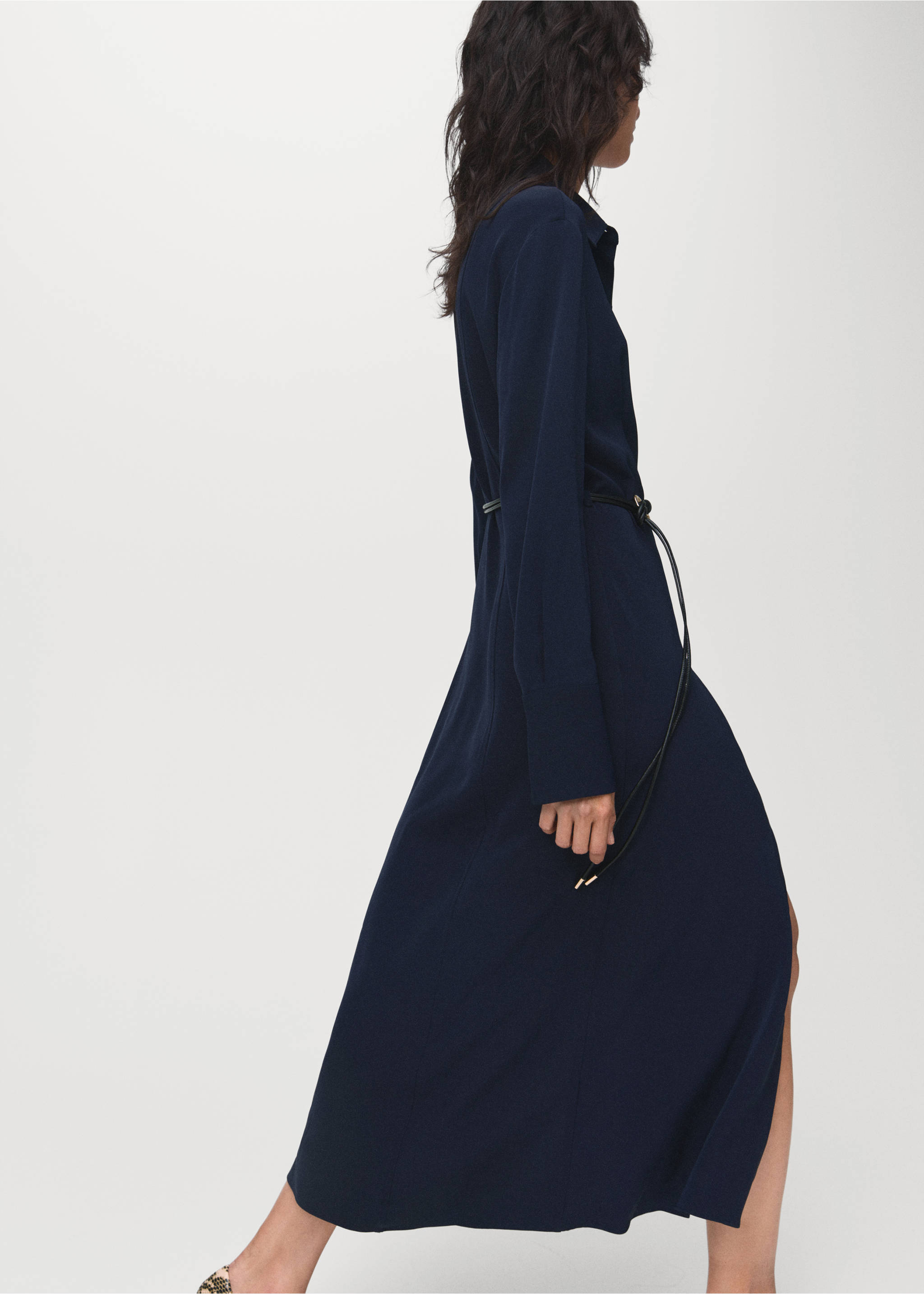Belt shirt dress - Details of the article 2, Navy. Ref: 17015828-00.