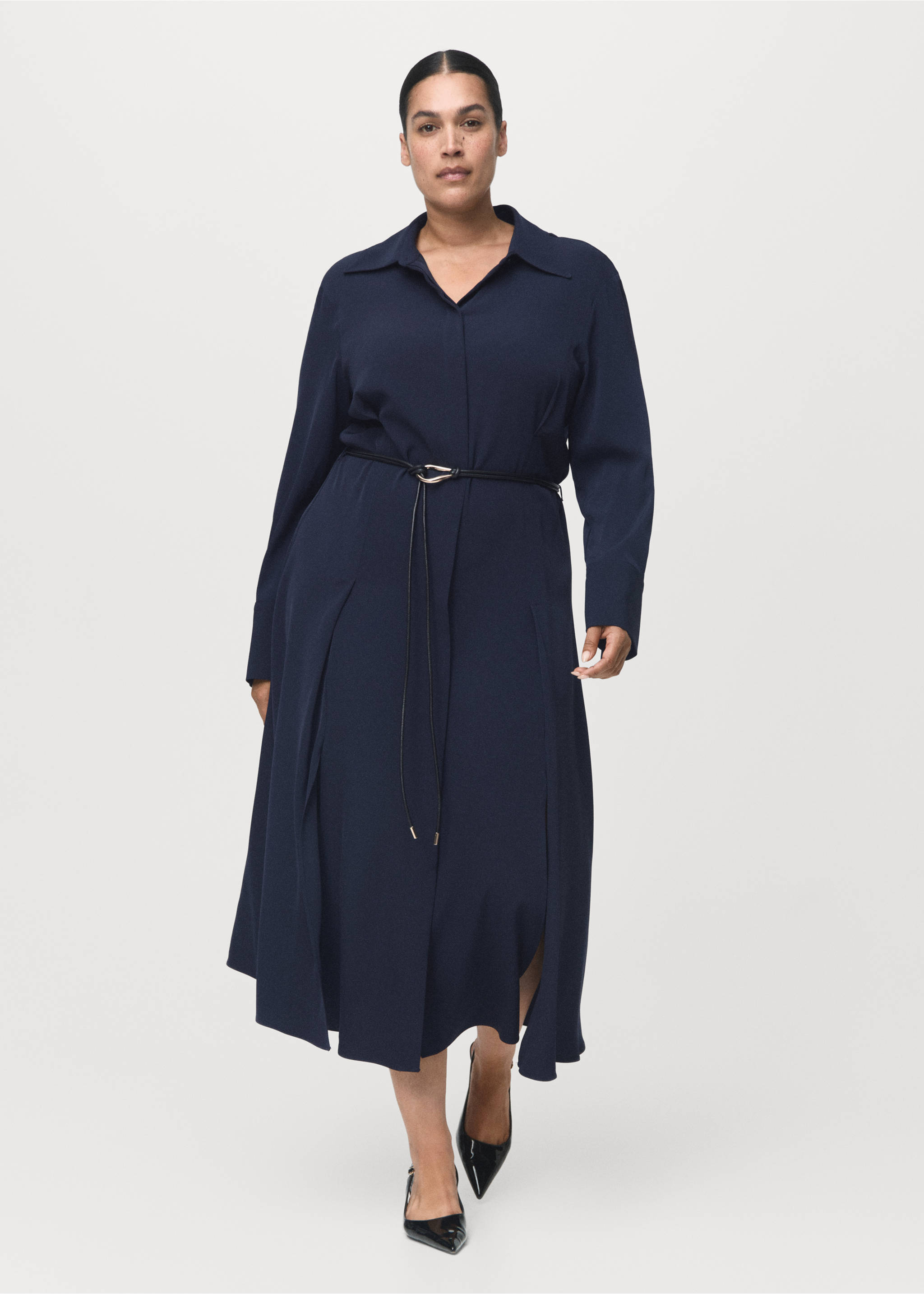 Belt shirt dress - Details of the article 3, Navy. Ref: 17015828-00.