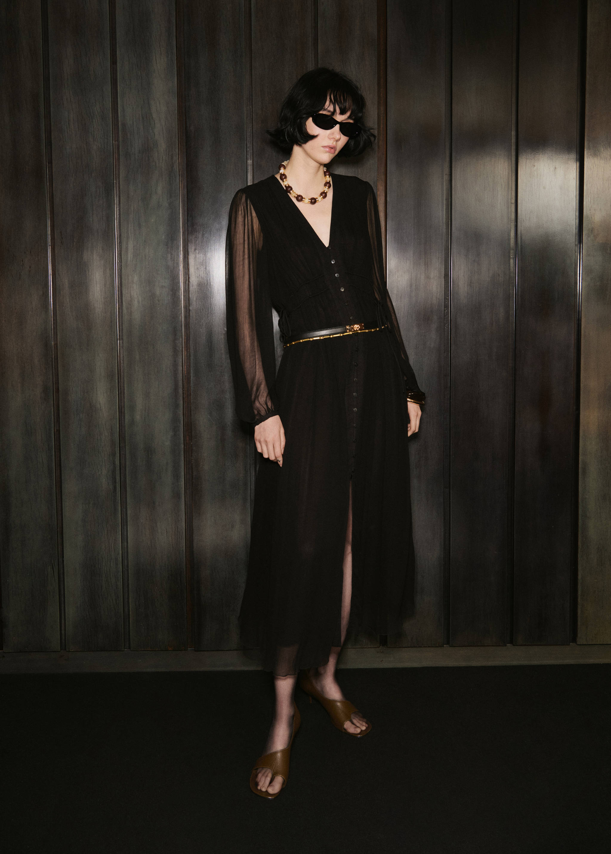 Puff-sleeved chiffon dress - General plane