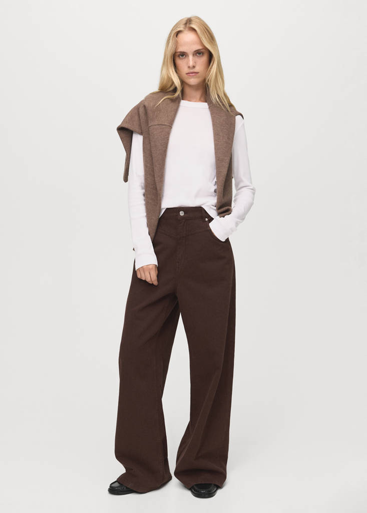 Wide leg mid-rise loose-fit jeans — Chocolate