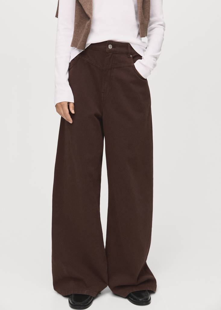 Wide leg mid-rise loose-fit jeans — Chocolate