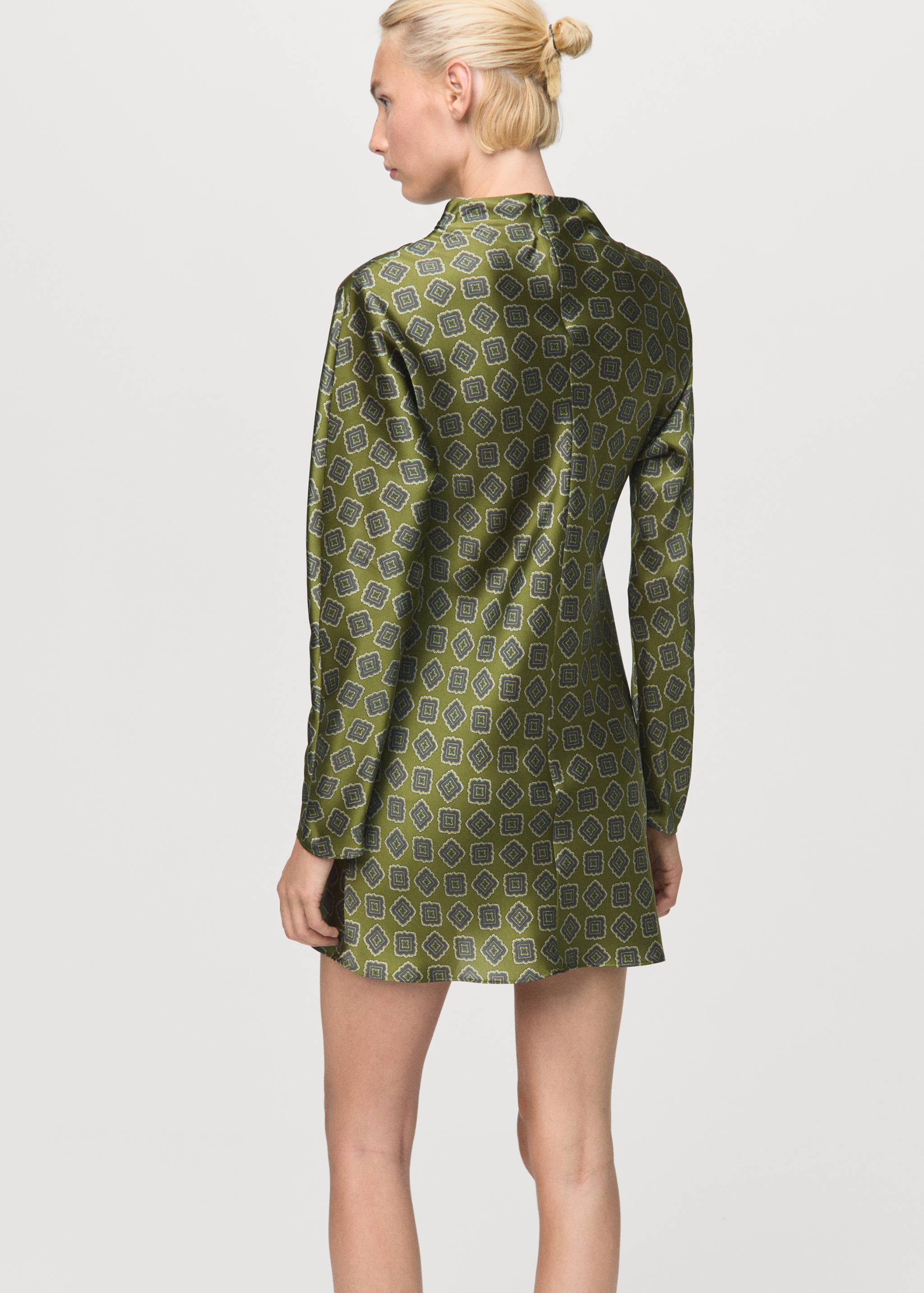 Φόρεμα σατέν εμπριμέ με ψηλό λαιμό - Πίσω όψη προϊόντος