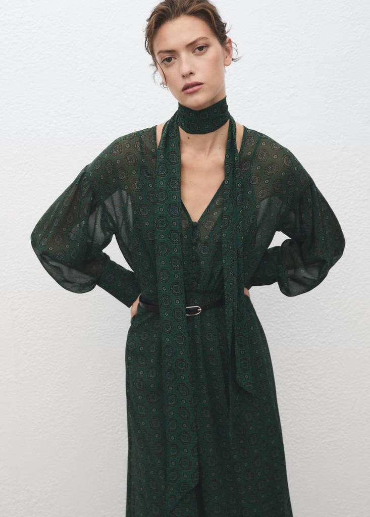 Printed dress with foulard — Green