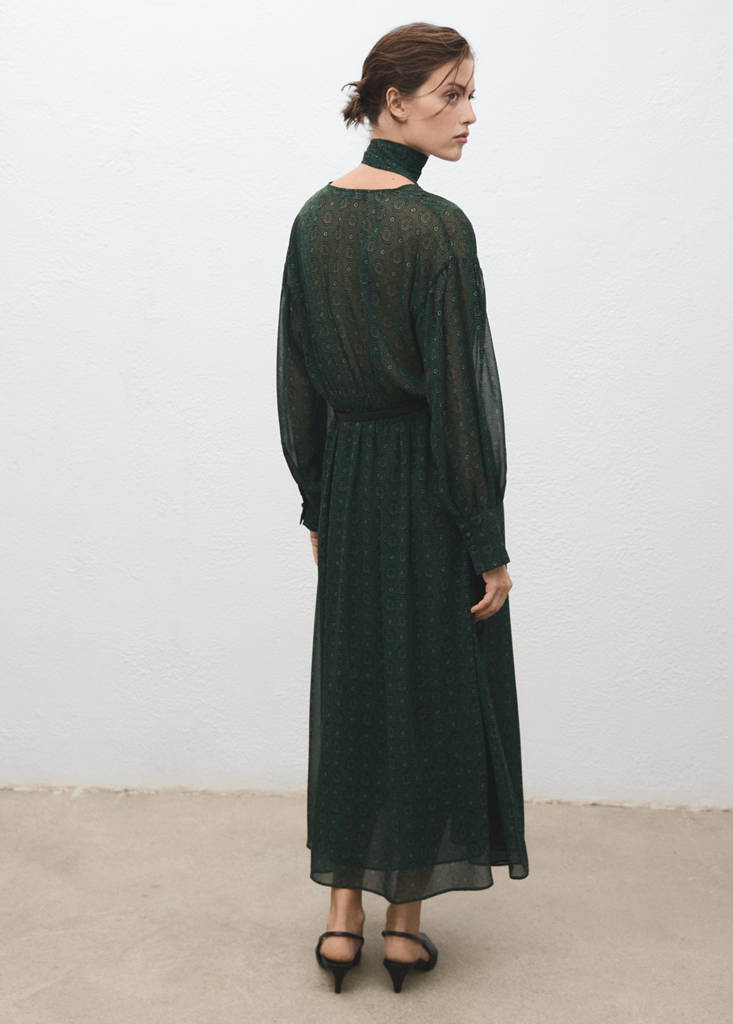 Printed dress with foulard — Green