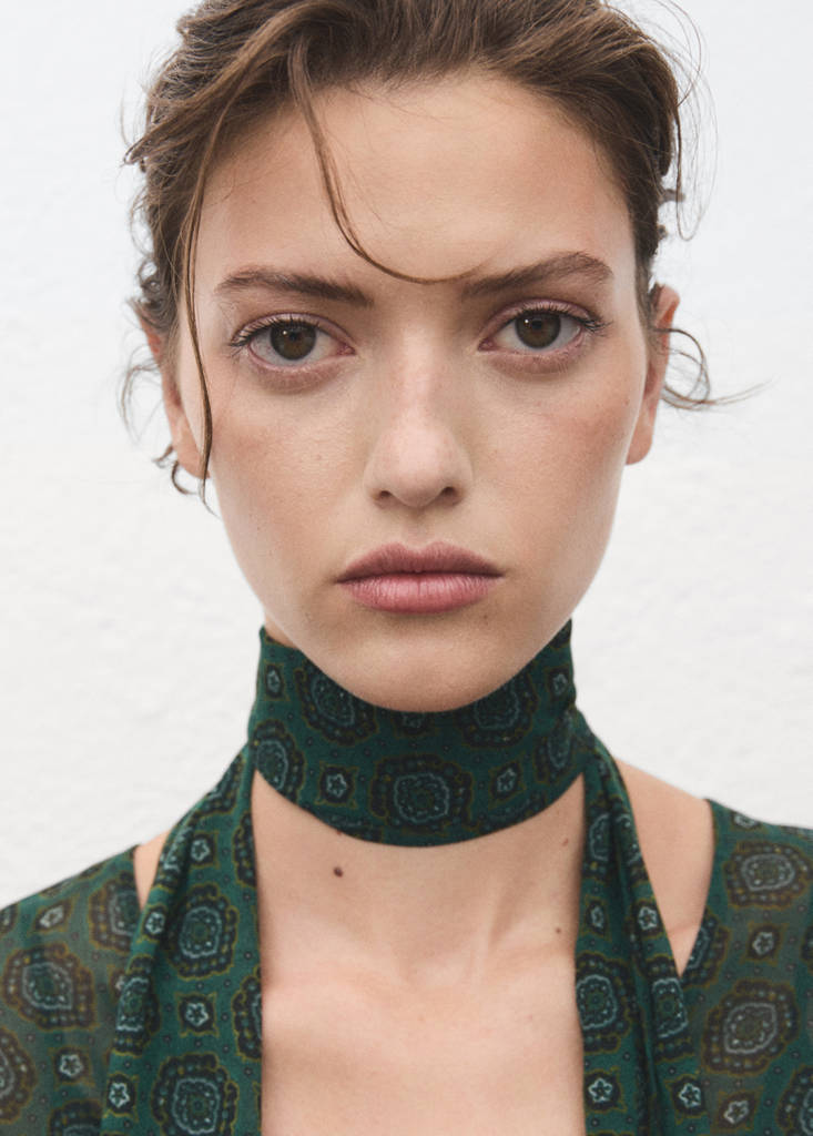 Printed dress with foulard — Green