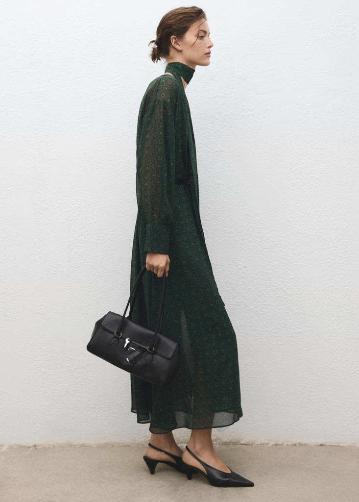 Printed dress with foulard — Green