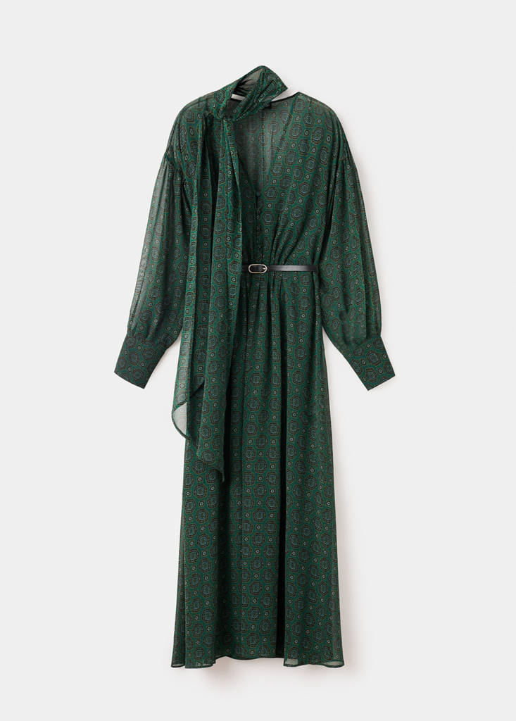 Printed dress with foulard — Green