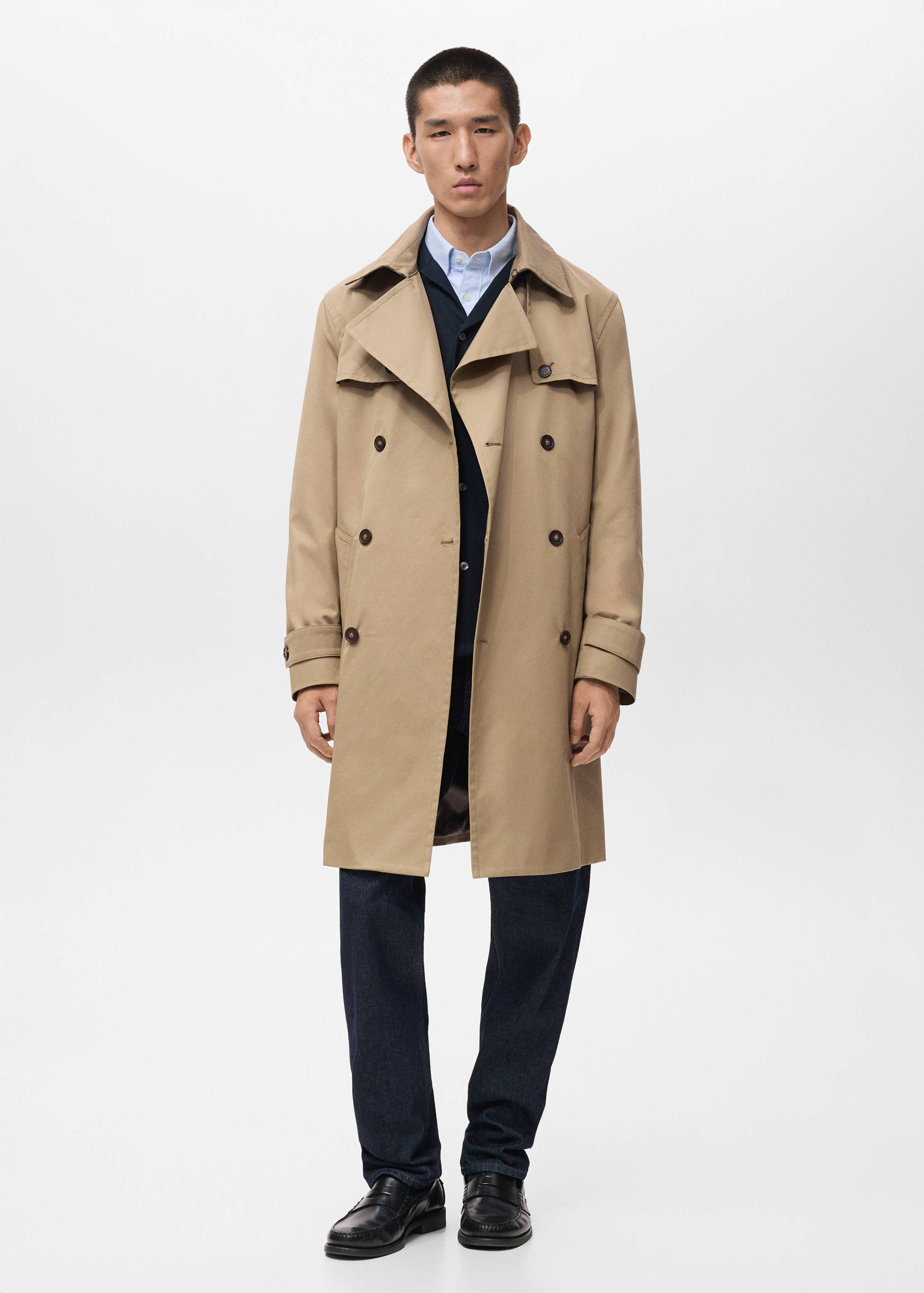 Water-repellent belted trench coat - General plane