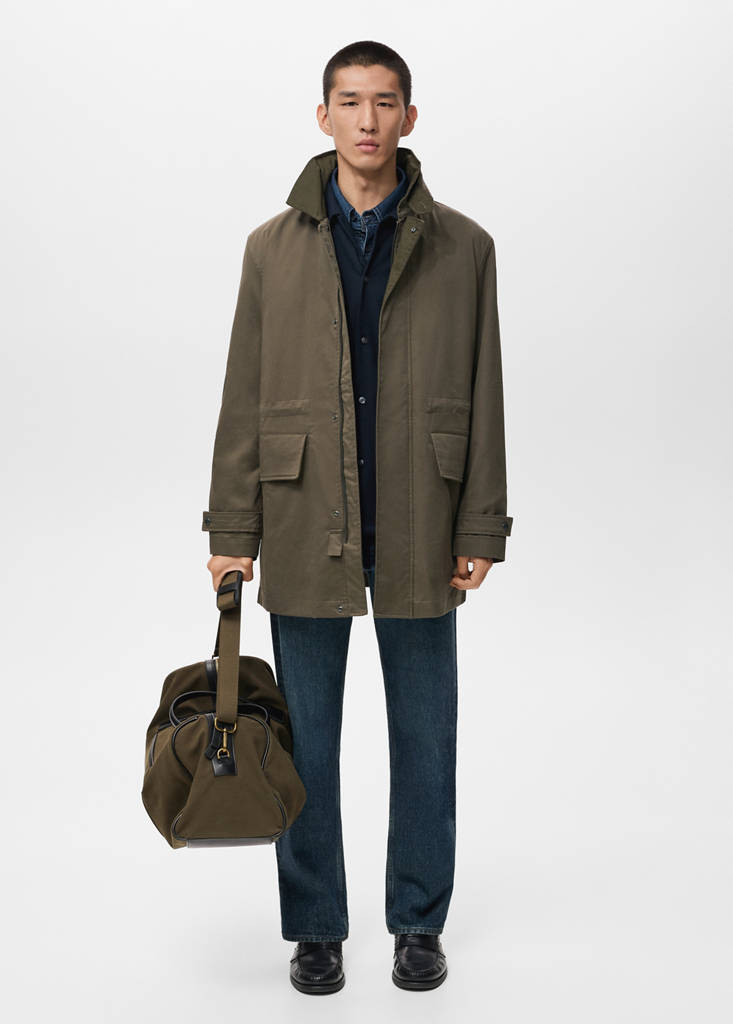 Water-repellent cotton parka with pockets — Olive Green