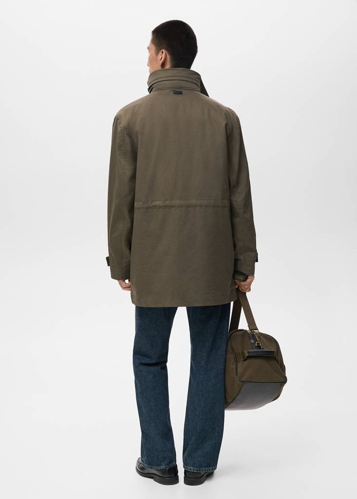Water-repellent cotton parka with pockets — Olive Green