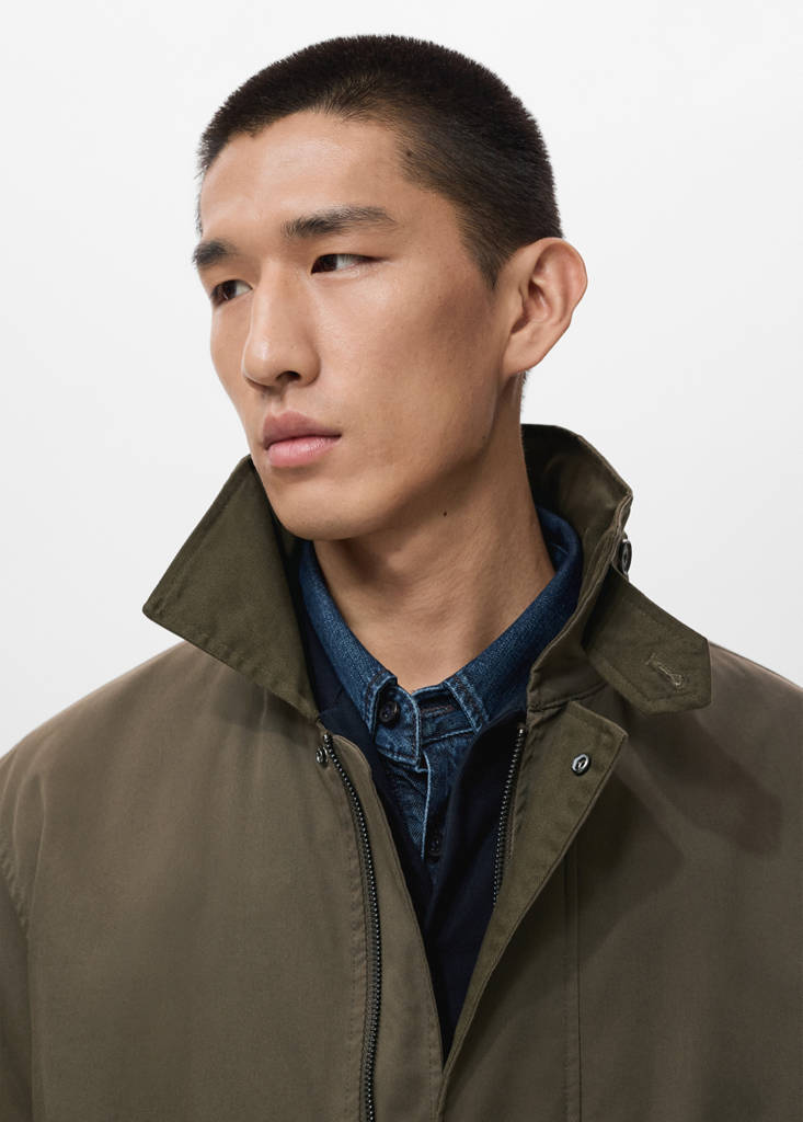 Water-repellent cotton parka with pockets — Olive Green