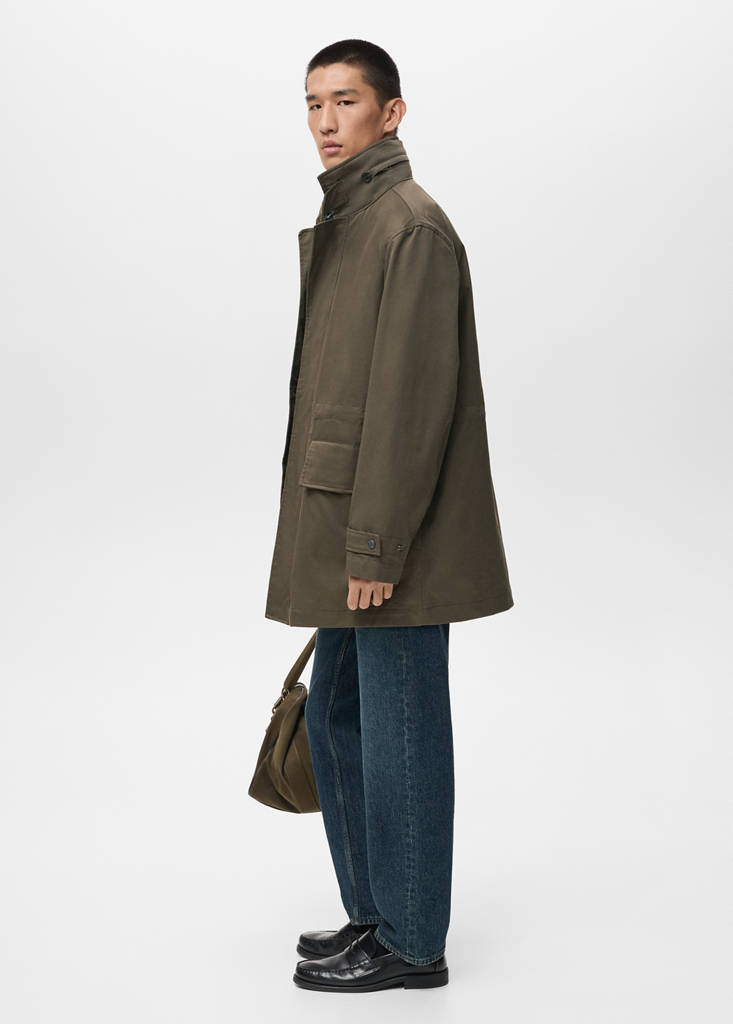 Water-repellent cotton parka with pockets — Olive Green