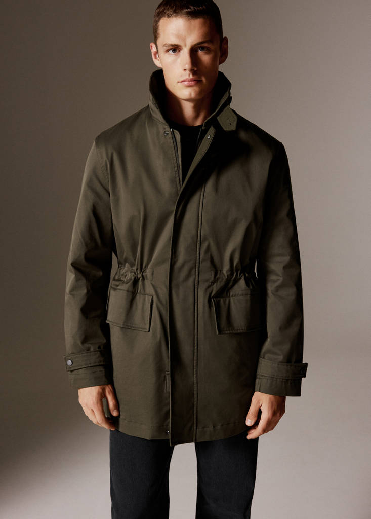 Water-repellent cotton parka with pockets — Olive Green