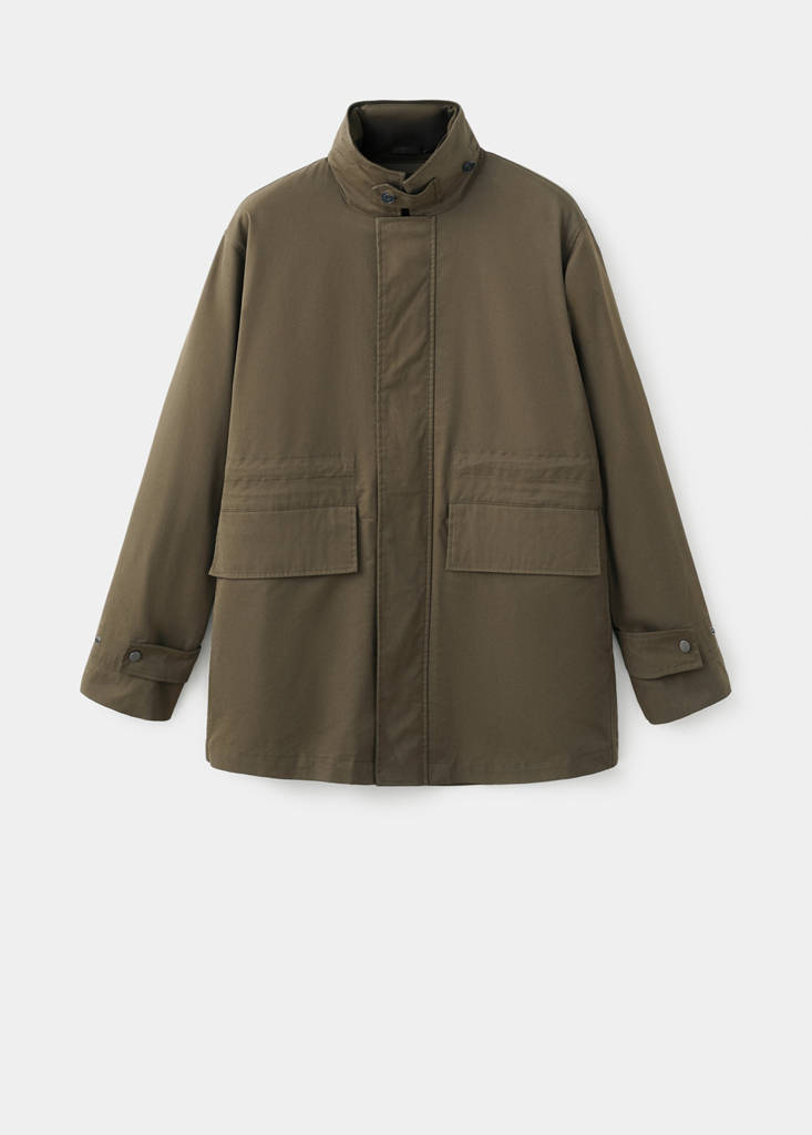 Water-repellent cotton parka with pockets — Olive Green