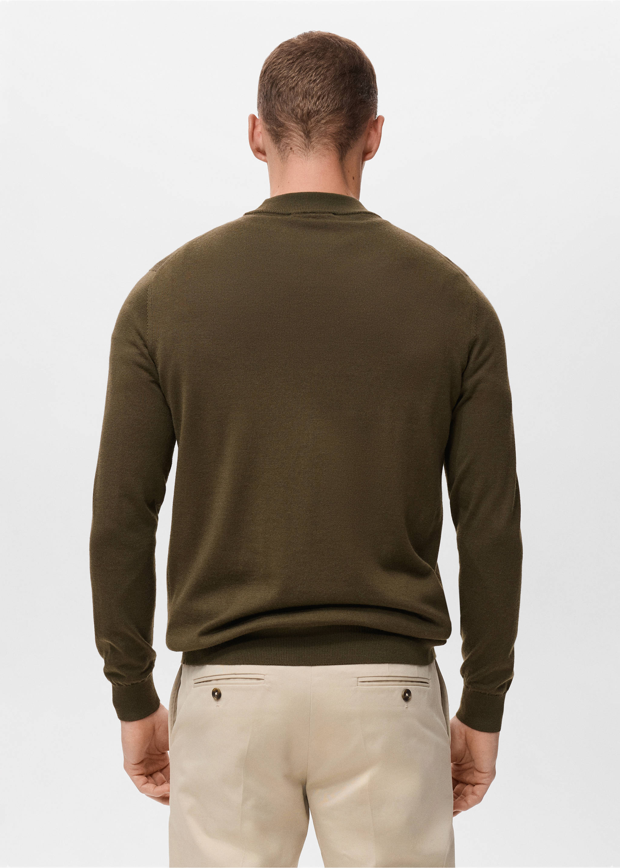 100% merino wool roll neck jumper - Reverse of the article, Olive Green. Ref: 17015973-00.