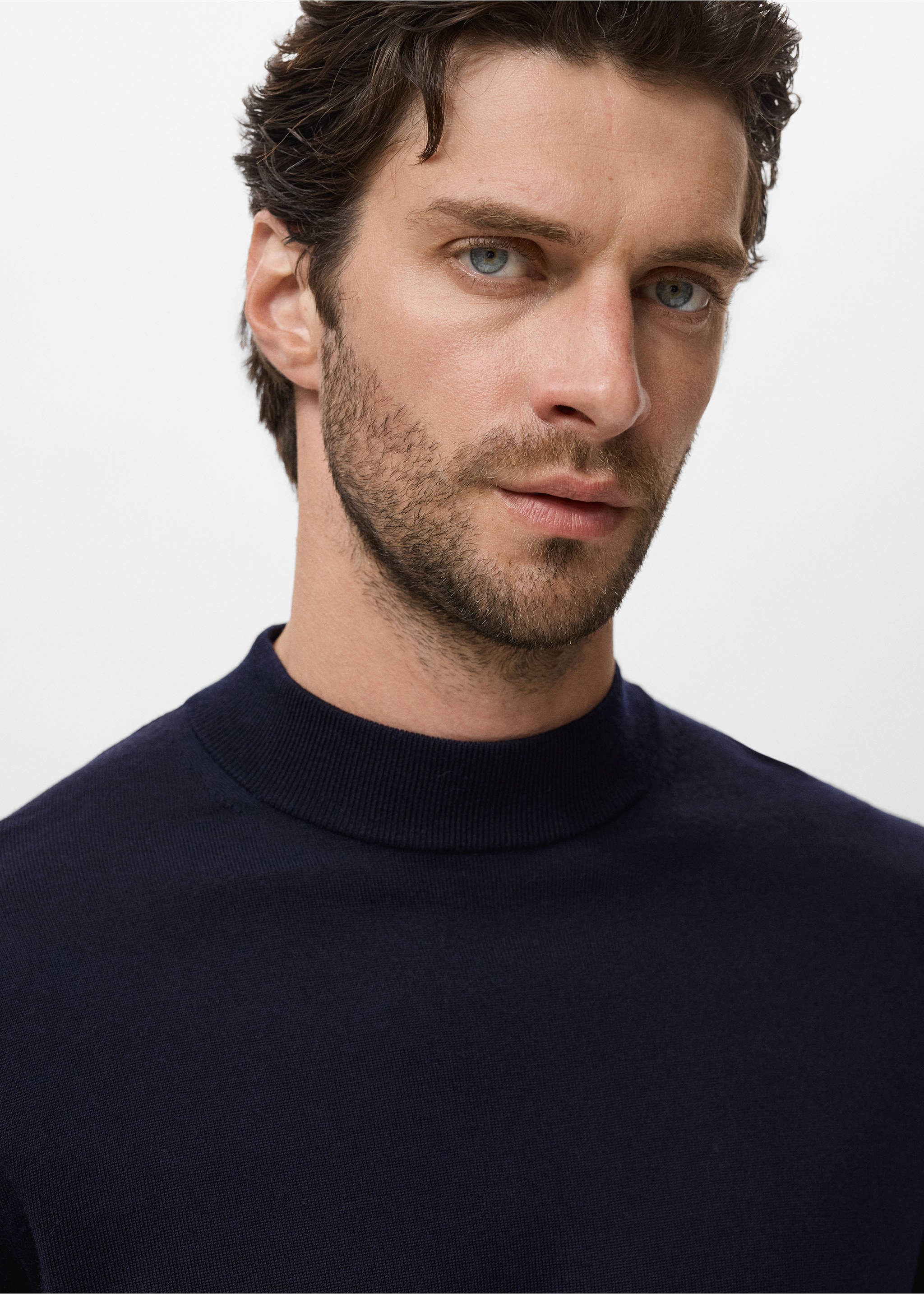 100% merino wool roll neck jumper - Details of the article 1, Navy. Ref: 17015973-00.