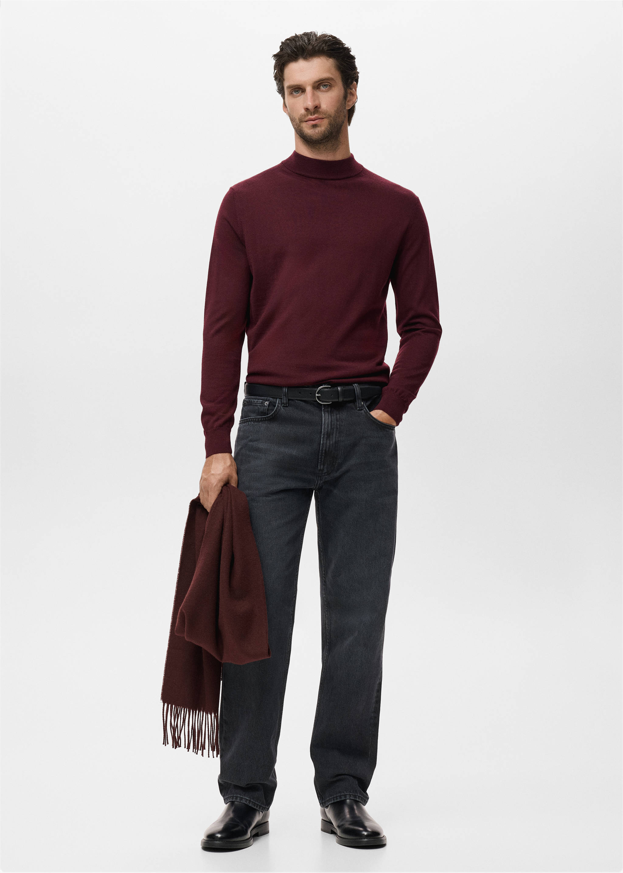 100% merino wool roll neck jumper - General plane, Wine. Ref: 17015973-00.