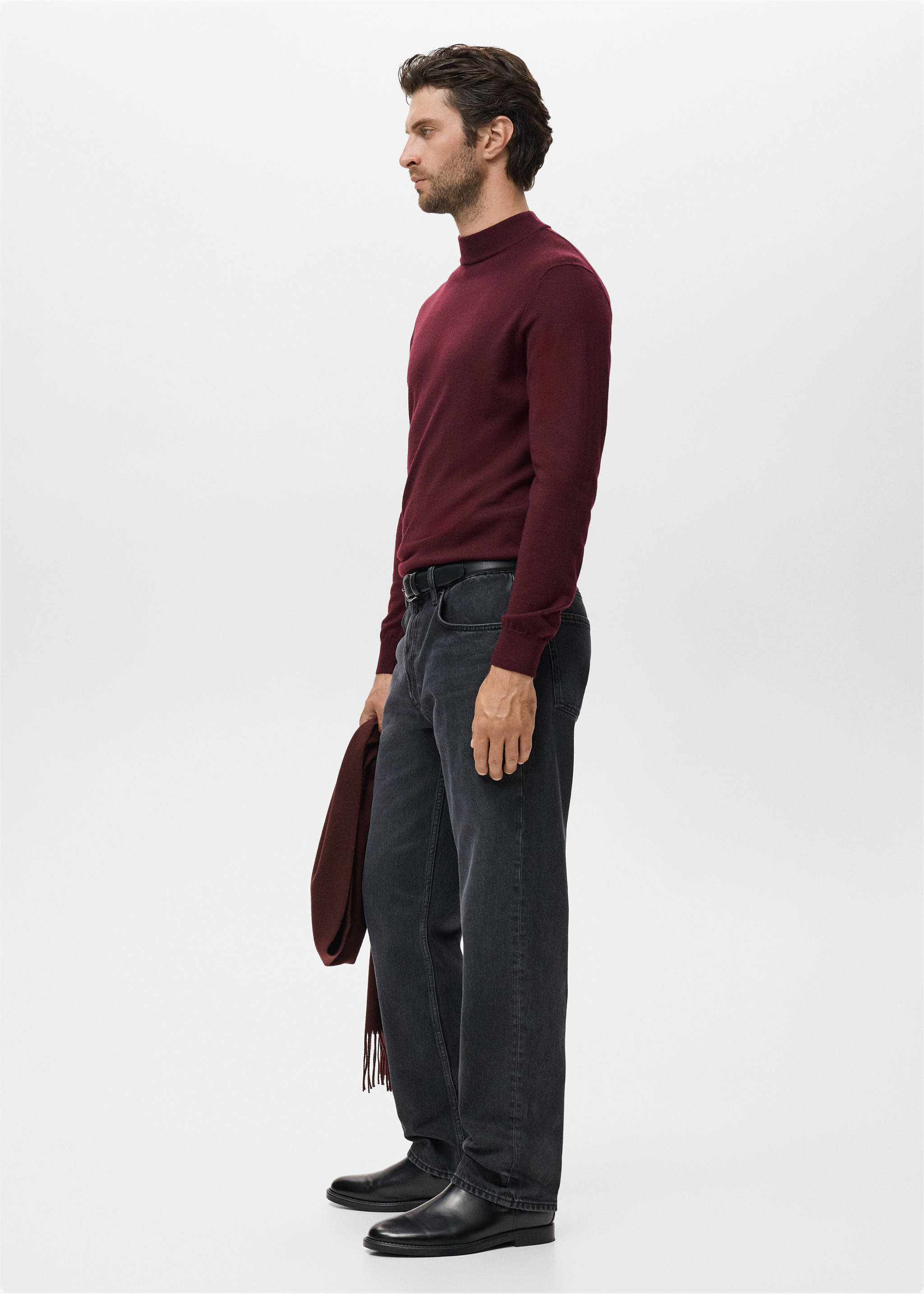 100% merino wool roll neck jumper - Details of the article 2, Wine. Ref: 17015973-00.