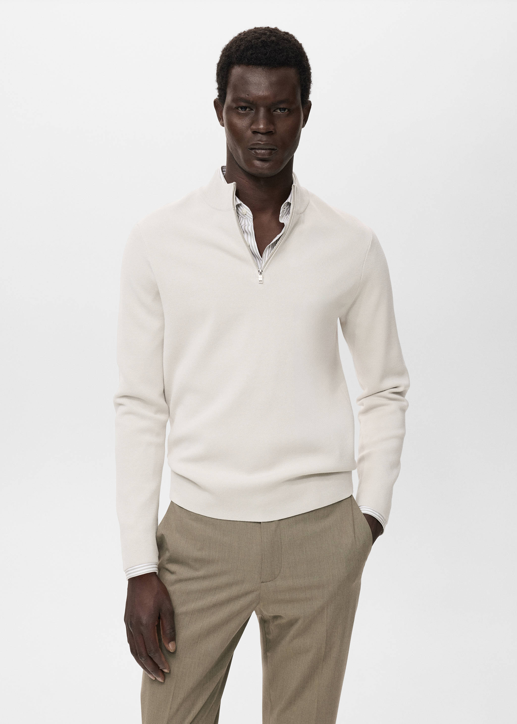 Knitted sweater with perkins neck - Medium plane