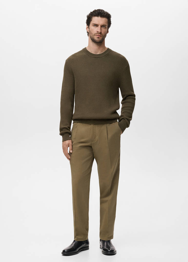 Fine rib-knit cotton sweater — Olive Green