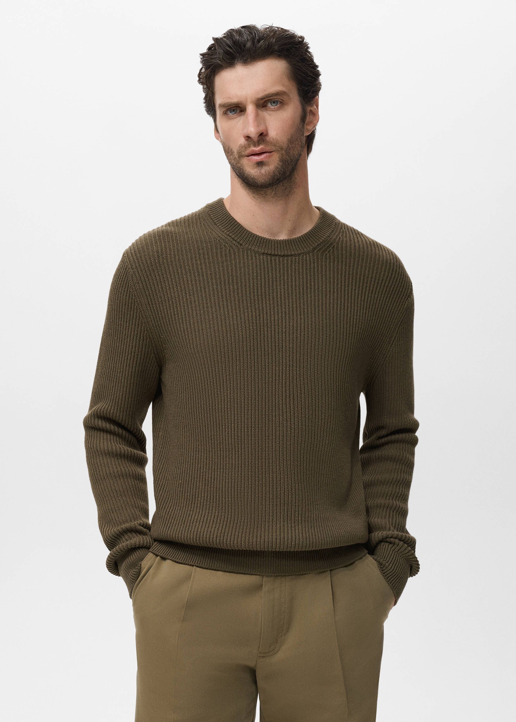 Fine rib-knit cotton sweater - Medium plane