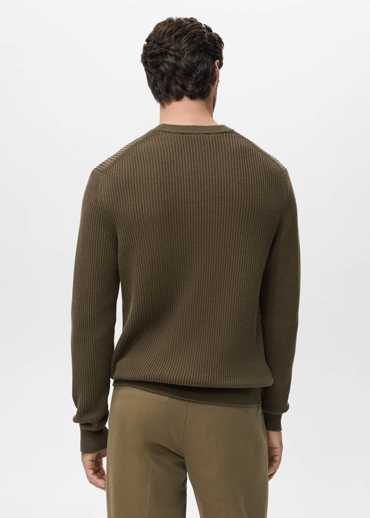 Fine rib-knit cotton sweater — Olive Green
