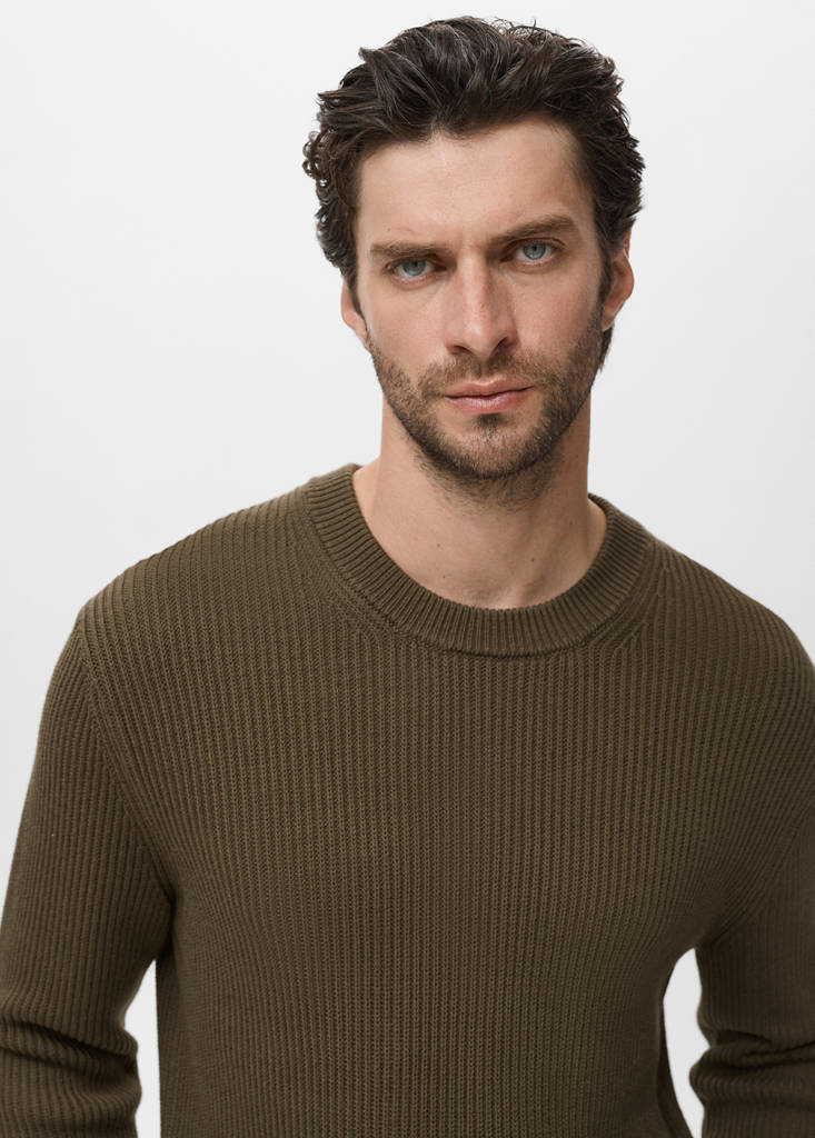 Fine rib-knit cotton sweater — Olive Green