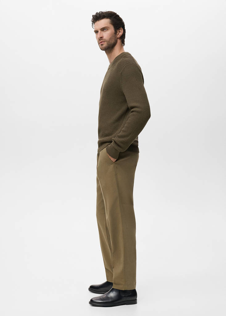 Fine rib-knit cotton sweater — Olive Green