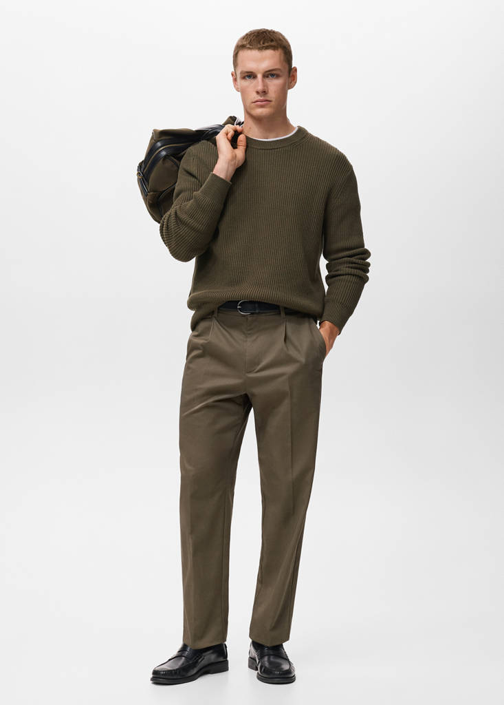 Fine rib-knit cotton sweater — Olive Green