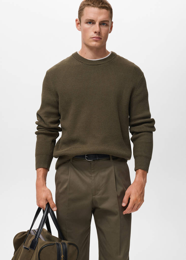 Fine rib-knit cotton sweater — Olive Green